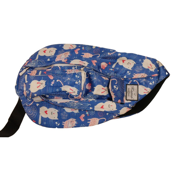 The Kamo Large Sling Crossbody Bag Shimmery Cats Hearts Blue - Picture 2 of 16